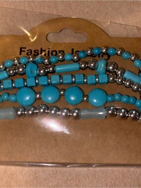 Fashion Jewelry Turquoise & Silver Multi-Strand Beaded Bracelet Set